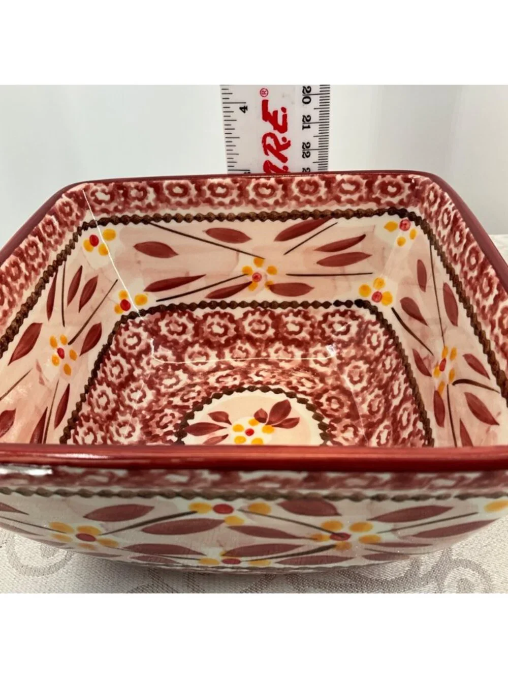 Temp-Tations Old World Square Ceramic Bowls CranberryFloral Set Of 2 Oven Safe